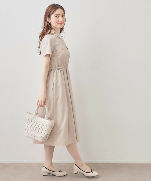index / インデックス ミニ丈・ひざ丈ワンピース | サイドリボンシャツワンピース【洗濯機OK・防シワ】 | 詳細7