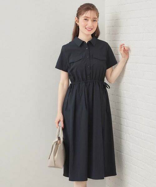 index / インデックス ミニ丈・ひざ丈ワンピース | サイドリボンシャツワンピース【洗濯機OK・防シワ】(ネイビー(094))