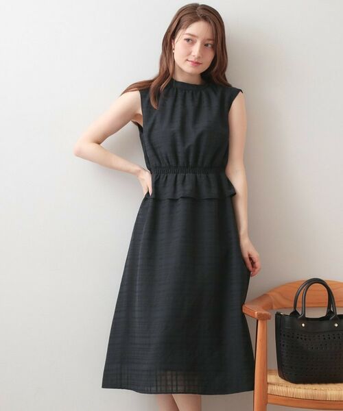 index / インデックス ミニ丈・ひざ丈ワンピース | シアーチェックミニペプラムワンピース【洗濯機OK・防シワ】 | 詳細1