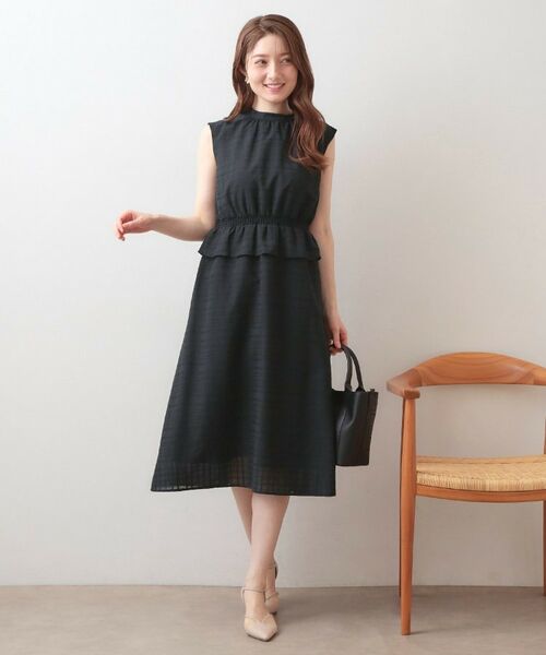 index / インデックス ミニ丈・ひざ丈ワンピース | シアーチェックミニペプラムワンピース【洗濯機OK・防シワ】 | 詳細2