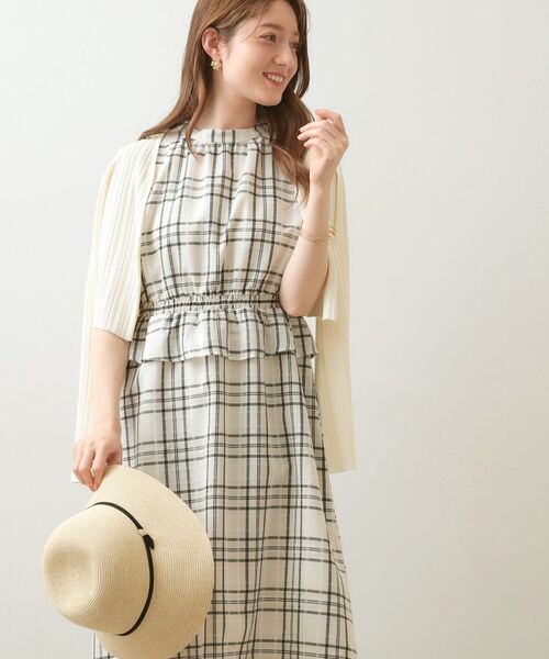 index / インデックス ミニ丈・ひざ丈ワンピース | シアーチェックミニペプラムワンピース【洗濯機OK・防シワ】 | 詳細5