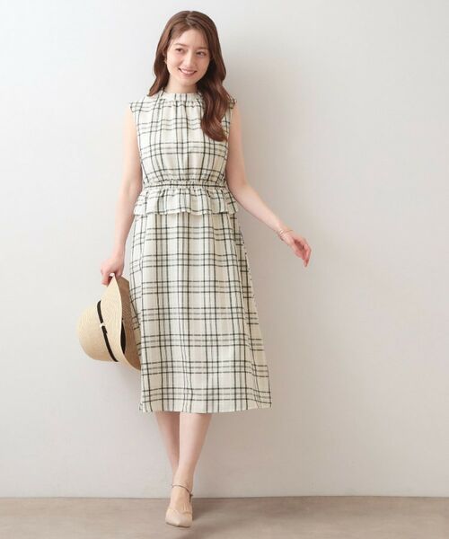 index / インデックス ミニ丈・ひざ丈ワンピース | シアーチェックミニペプラムワンピース【洗濯機OK・防シワ】 | 詳細6