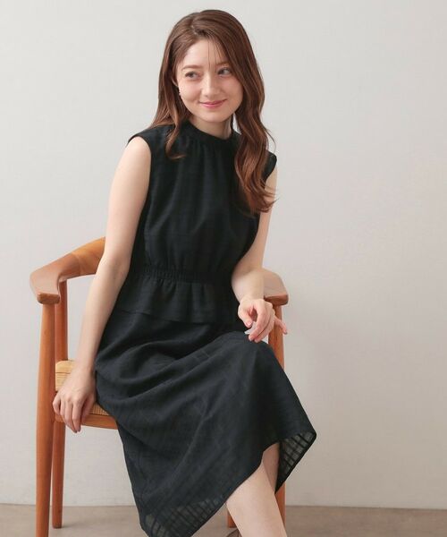 index / インデックス ミニ丈・ひざ丈ワンピース | シアーチェックミニペプラムワンピース【洗濯機OK・防シワ】（ネイビー(094)）