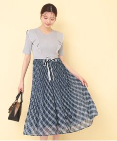 index / インデックス ミニ丈・ひざ丈ワンピース | チェックプリーツドッキングニットワンピース【洗濯機OK】