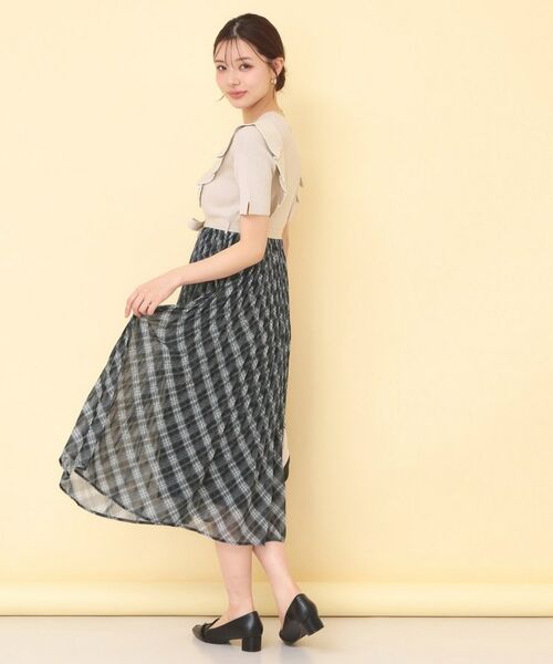 index / インデックス ミニ丈・ひざ丈ワンピース | チェックプリーツドッキングニットワンピース【洗濯機OK】 | 詳細10