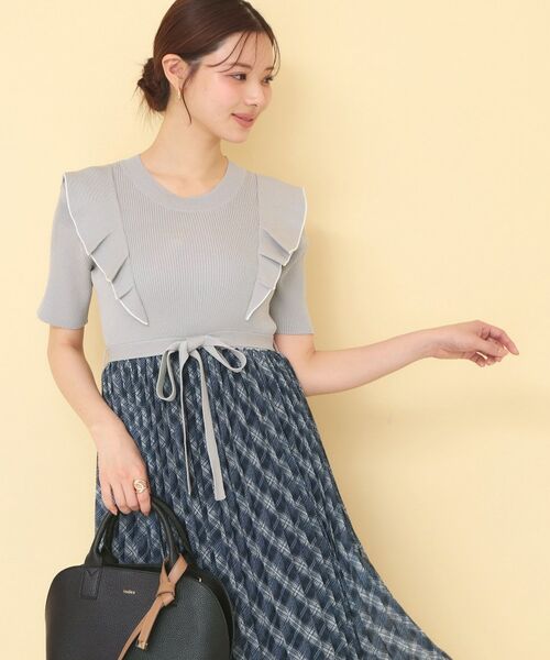 index / インデックス ミニ丈・ひざ丈ワンピース | チェックプリーツドッキングニットワンピース【洗濯機OK】 | 詳細15