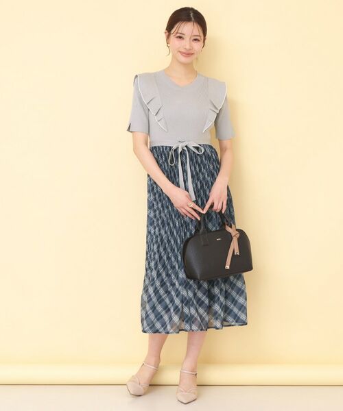 index / インデックス ミニ丈・ひざ丈ワンピース | チェックプリーツドッキングニットワンピース【洗濯機OK】 | 詳細16