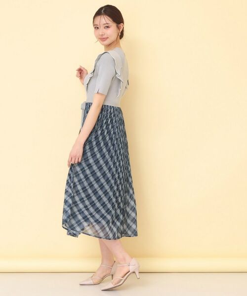 index / インデックス ミニ丈・ひざ丈ワンピース | チェックプリーツドッキングニットワンピース【洗濯機OK】 | 詳細17