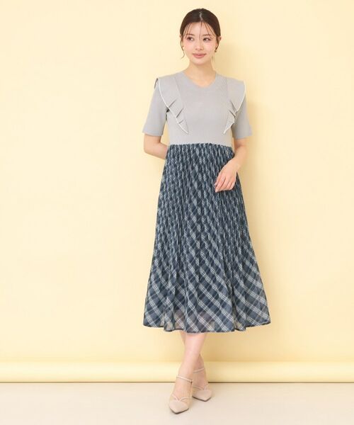 index / インデックス ミニ丈・ひざ丈ワンピース | チェックプリーツドッキングニットワンピース【洗濯機OK】 | 詳細19