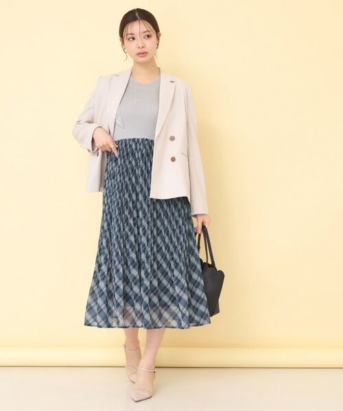 index / インデックス ミニ丈・ひざ丈ワンピース | チェックプリーツドッキングニットワンピース【洗濯機OK】 | 詳細20