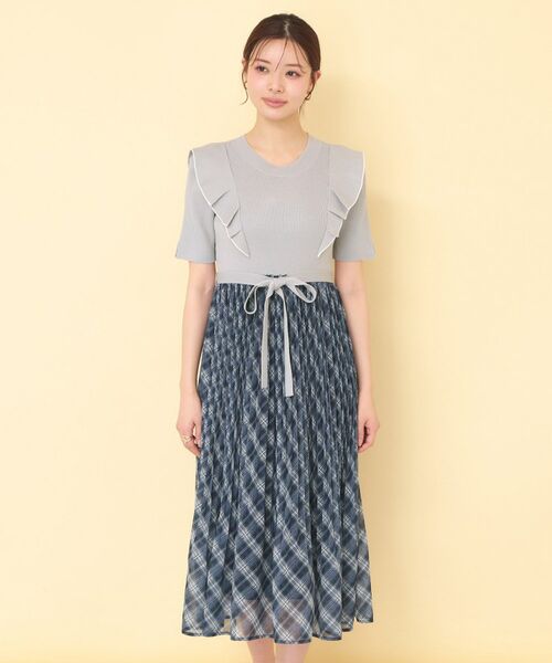 index / インデックス ミニ丈・ひざ丈ワンピース | チェックプリーツドッキングニットワンピース【洗濯機OK】 | 詳細22