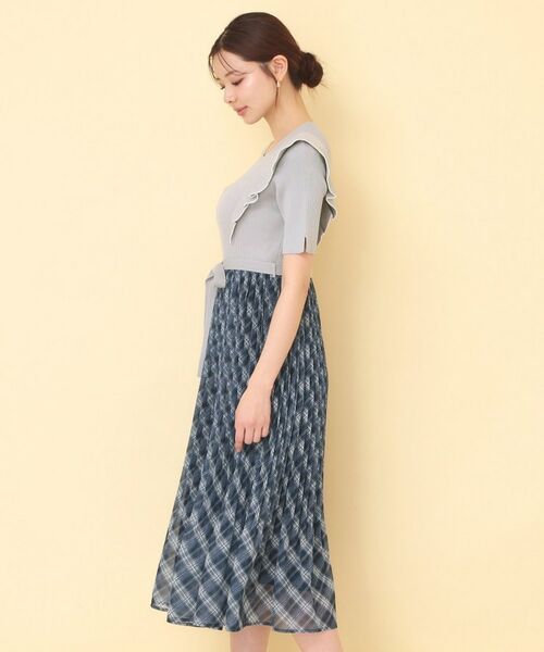 index / インデックス ミニ丈・ひざ丈ワンピース | チェックプリーツドッキングニットワンピース【洗濯機OK】 | 詳細23