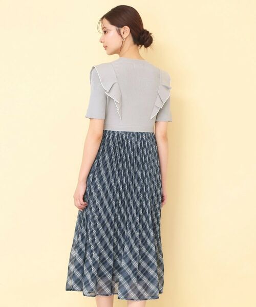 index / インデックス ミニ丈・ひざ丈ワンピース | チェックプリーツドッキングニットワンピース【洗濯機OK】 | 詳細24