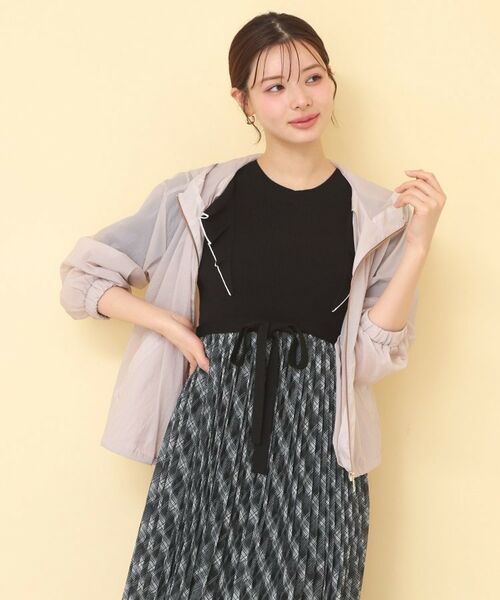 index / インデックス ミニ丈・ひざ丈ワンピース | チェックプリーツドッキングニットワンピース【洗濯機OK】 | 詳細4