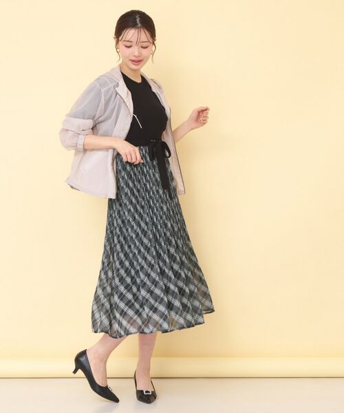 index / インデックス ミニ丈・ひざ丈ワンピース | チェックプリーツドッキングニットワンピース【洗濯機OK】 | 詳細5