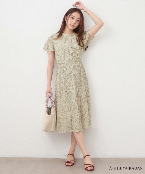 index / インデックス ミニ丈・ひざ丈ワンピース | ◆【日比谷花壇コラボ】ラッフルタイプリーツワンピース【防シワ/洗濯機OK】 | 詳細4