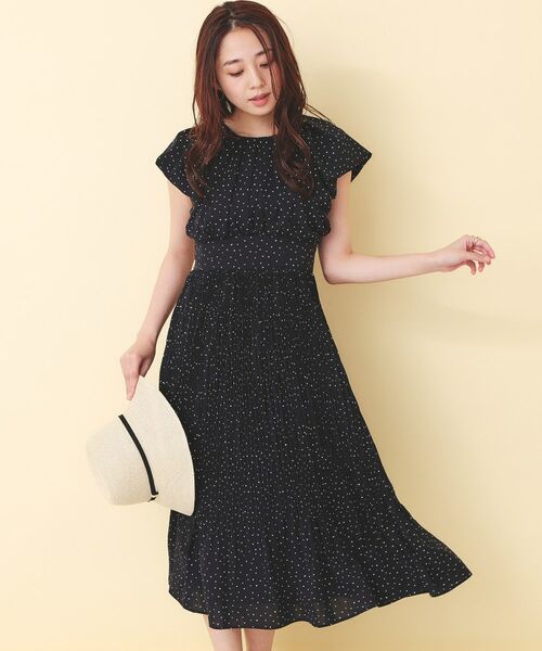 index / インデックス ミニ丈・ひざ丈ワンピース | ハートドットバルーンスリーブワンピース【洗濯機OK／イージーアイロン】（ブラック(119)）