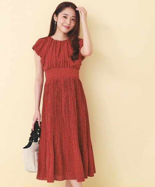 index / インデックス ミニ丈・ひざ丈ワンピース | ハートドットバルーンスリーブワンピース【洗濯機OK／イージーアイロン】（レッド(162)）