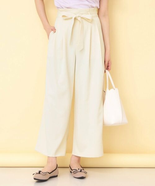 index / インデックス パンツ | リボンベルト付カラーワイドパンツ【洗濯機OK】（アイボリー(004)）