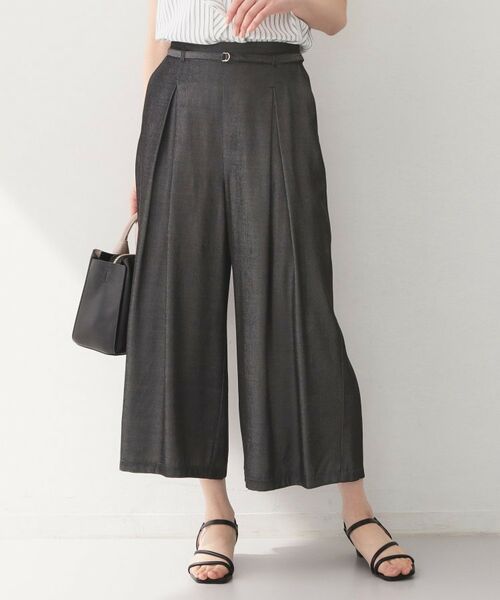 index / インデックス ショート・ハーフ・半端丈パンツ | シャンブレーワイドパンツ【洗濯機OK／UVケア／接触冷感／吸水速乾】（ブラック(019)）