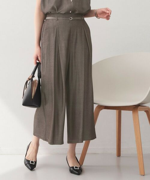 index / インデックス ショート・ハーフ・半端丈パンツ | シャンブレーワイドパンツ【洗濯機OK／UVケア／接触冷感／吸水速乾】（ブラウン(044)）