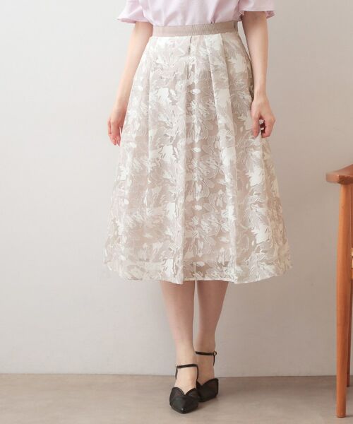 index / インデックス スカート | シアーフラワータックフレアスカート【洗濯機OK】（ピンクベージュ(153)）