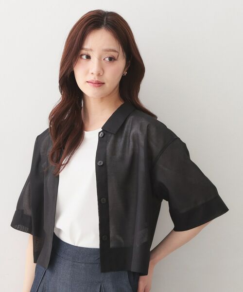 index / インデックス シャツ・ブラウス | シアーボイルボクシーショートブラウス【洗濯機OK／イージーアイロン】（ブラック(019)）