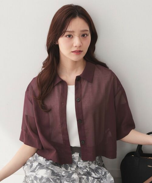 index / インデックス シャツ・ブラウス | シアーボイルボクシーショートブラウス【洗濯機OK／イージーアイロン】（ボルドー(064)）
