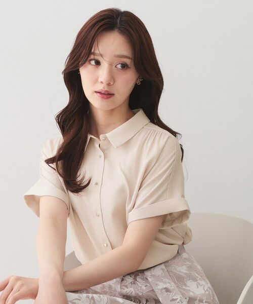 index / インデックス シャツ・ブラウス | シャンブレーターンバックシャツ【洗濯機OK／UVケア／接触冷感／吸水速乾】（グレージュ(050)）