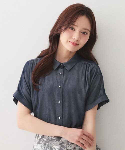 index / インデックス シャツ・ブラウス | シャンブレーターンバックシャツ【洗濯機OK／UVケア／接触冷感／吸水速乾】（ネイビー(094)）