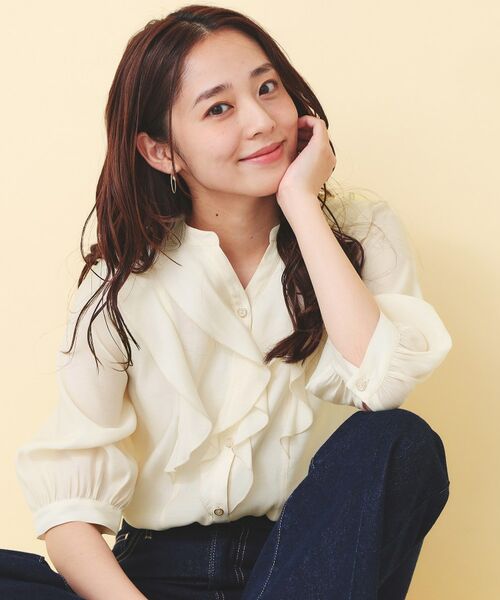 index / インデックス シャツ・ブラウス | シアーツイルフリルスキッパー【洗濯機OK／イージーアイロン】（アイボリー(004)）