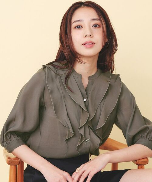 index / インデックス シャツ・ブラウス | シアーツイルフリルスキッパー【洗濯機OK／イージーアイロン】（ブラウン(044)）