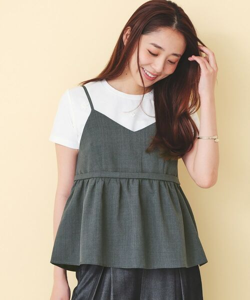 index / インデックス キャミソール・チューブトップ | タンブラーブッチャーペプラムキャミ【洗濯機OK／接触冷感／吸水速乾／防シワ／イージーアイロン】（チャコールグレー(014)）