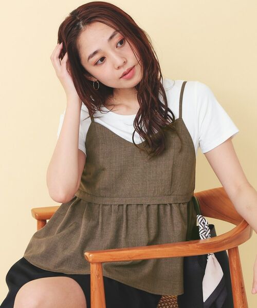 index / インデックス キャミソール・チューブトップ | タンブラーブッチャーペプラムキャミ【洗濯機OK／接触冷感／吸水速乾／防シワ／イージーアイロン】（ブラウン(043)）