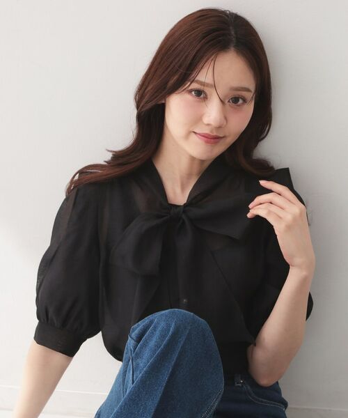 index / インデックス シャツ・ブラウス | オーガンシアーリボンフリルブラウス【洗濯機OK／イージーアイロン】 | 詳細1