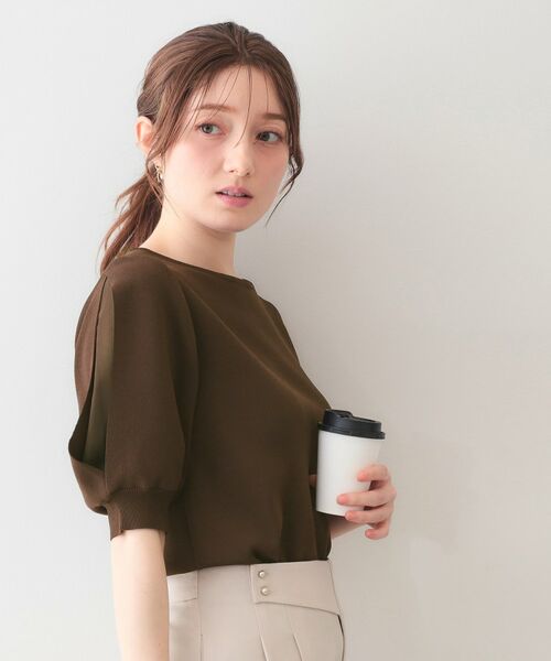 index / インデックス ニット・セーター | クールタッチラップスリーブニット【洗濯機OK・UVケア・接触冷感】（ブラウン(844)）