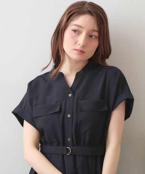 index / インデックス ミニ丈・ひざ丈ワンピース | ダブルポケットスキッパーワンピース【洗濯機OK・防シワ・イージーアイロン】（ネイビー(094)）