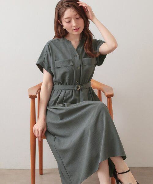 index / インデックス ミニ丈・ひざ丈ワンピース | ダブルポケットスキッパーワンピース【洗濯機OK・防シワ・イージーアイロン】（チャコールグレー(814)）