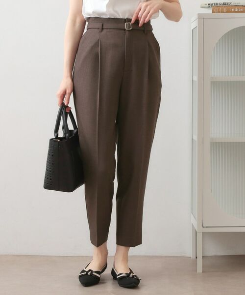 index / インデックス ショート・ハーフ・半端丈パンツ | ストレッチテーパードパンツ【洗濯機OK・吸水速乾・防シワ・ストレッチ】（ブラウン(044)）