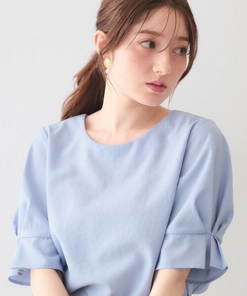 index / インデックス シャツ・ブラウス | 多機能タックパフスリーブブラウス【洗濯機OK・接触冷感・吸水速乾・防シワ・イージーアイロン】（サックスブルー(090)）