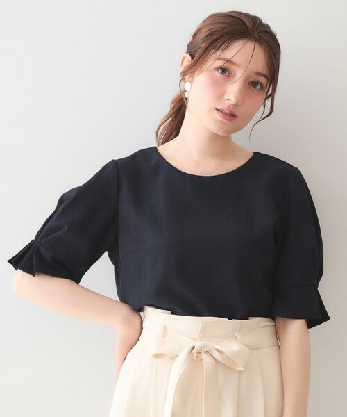 index / インデックス シャツ・ブラウス | 多機能タックパフスリーブブラウス【洗濯機OK・接触冷感・吸水速乾・防シワ・イージーアイロン】（ネイビー(094)）