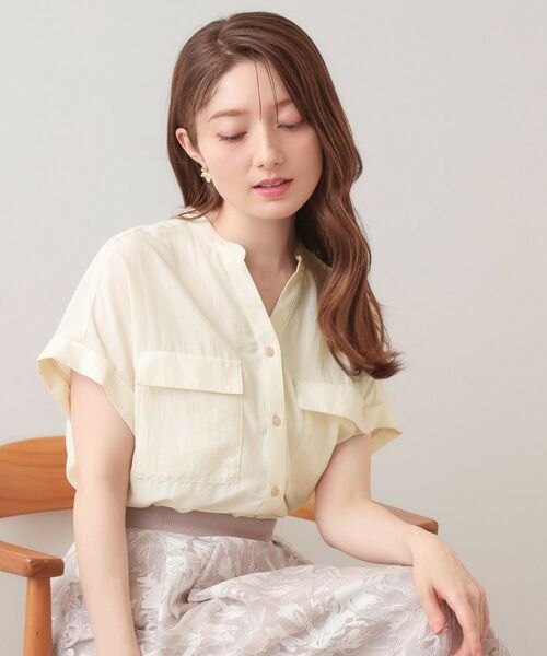 index / インデックス シャツ・ブラウス | ダブルポケットスキッパーブラウス【洗濯機OK・接触冷感・吸水速乾・防シワ・イージーアイロン】（アイボリー(004)）