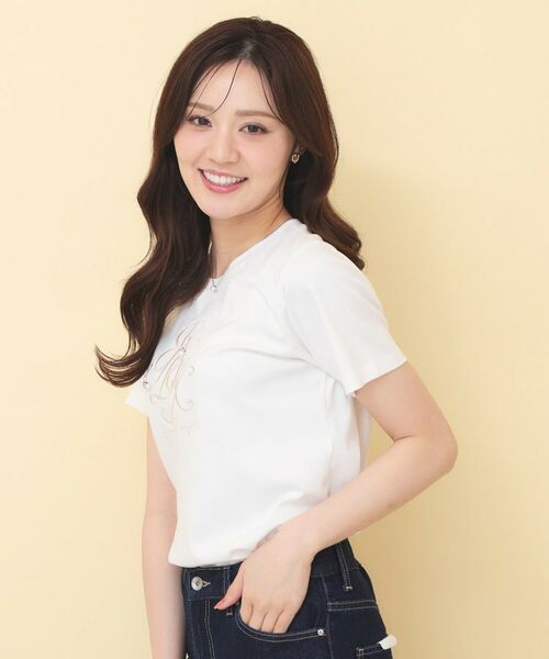 index / インデックス Tシャツ | ビッグロゴ刺繍ビジュー付きTシャツ【洗濯機OK／接触冷感／UVケア】 | 詳細1
