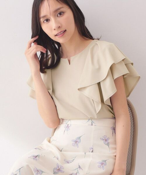 index / インデックス カットソー | ダブルフレアキーネックトップス【洗濯機OK/接触冷感/UVケア】(グレージュ(850))