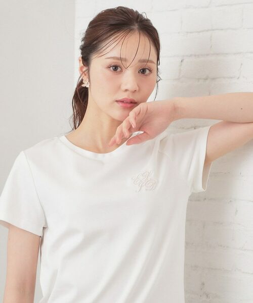 index / インデックス Tシャツ | エンブレムロゴ刺繍Tシャツ【洗濯機OK・接触冷感・UVケア】（オフホワイト(003)）