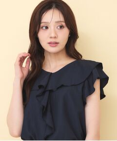 index / インデックス シャツ・ブラウス | マットサテンフリルフレンチブラウス【洗濯機OK／接触冷感／吸水速乾／イージーアイロン／防シワ】