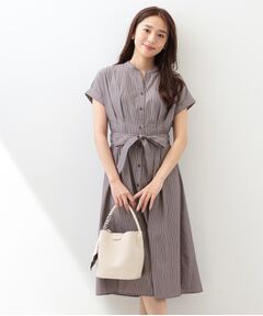 index / インデックス ミニ丈・ひざ丈ワンピース | ダブルストライプタックシャツワンピース【洗濯機OK／接触冷感／UVケア】