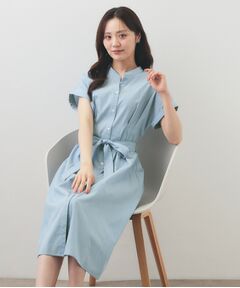index / インデックス ミニ丈・ひざ丈ワンピース | ダブルストライプタックシャツワンピース【洗濯機OK／接触冷感／UVケア】