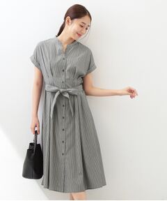 index / インデックス ミニ丈・ひざ丈ワンピース | ダブルストライプタックシャツワンピース【洗濯機OK／接触冷感／UVケア】