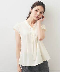 index / インデックス シャツ・ブラウス | ペプラムボウタイブラウス【洗濯機OK／イージーアイロン／防シワ／ストレッチ／接触冷感】